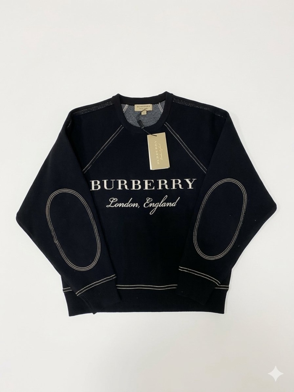 Burberry Women’s Black Logo Wool & Cashmere Blend Crewneck Sweatshirt M